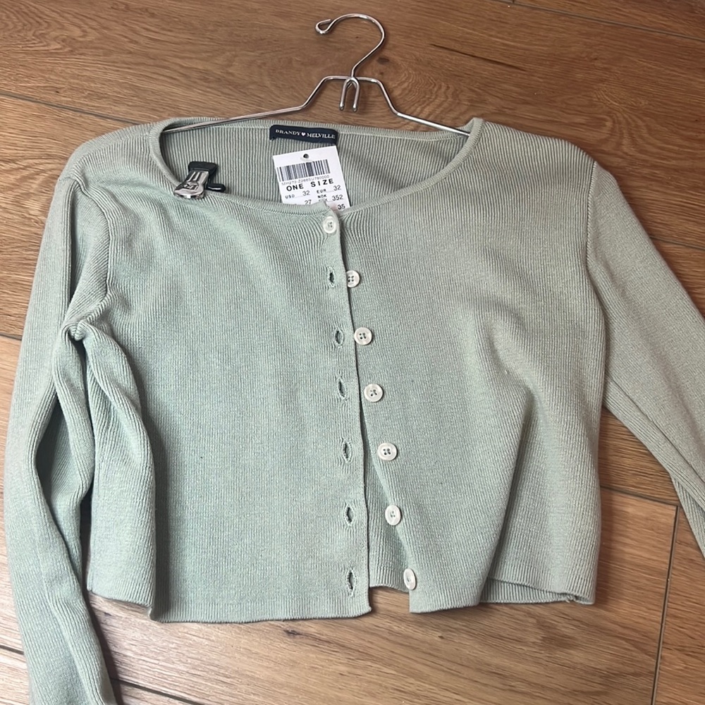 Brandy Melville long sleeve bottom up green sweater top. No longer sold online